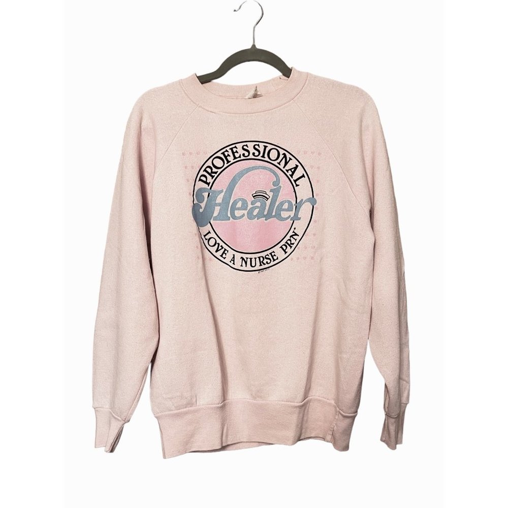 Vintage 1980s Nurse Pink Crewneck Sweatshirt Large